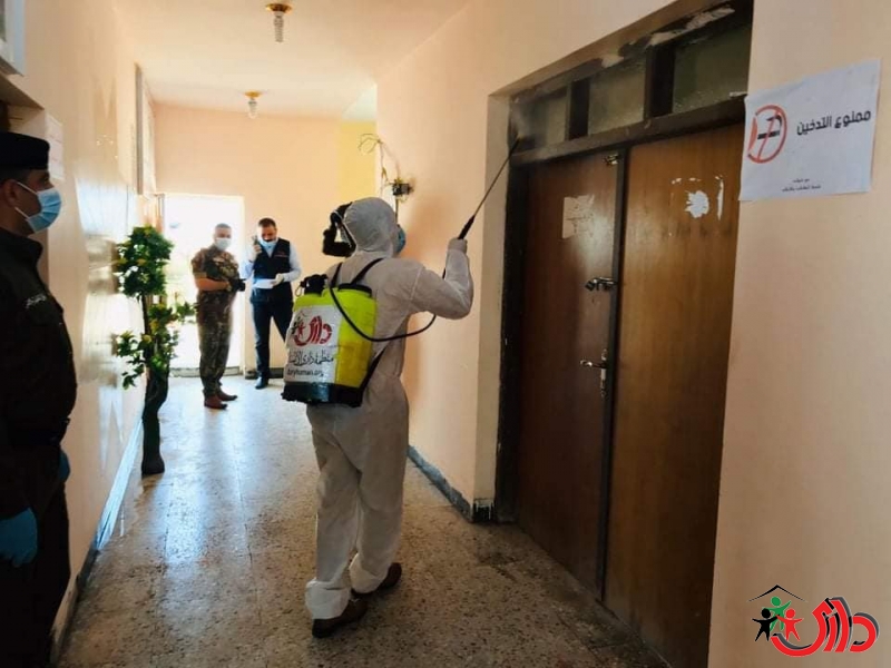 Dary Human Organization disinfected security departments buildings in Amriate Al-Samood district in Al-Anbar governorate.