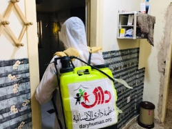 DARY Human Organization has managed to sterilize the kilo-7 complex (informal settlement ) for the displaced in Ramadi - Anbar for the second time , as part of its efforts to confront the Corona virus, while the number of beneficiaries reached 2,056.